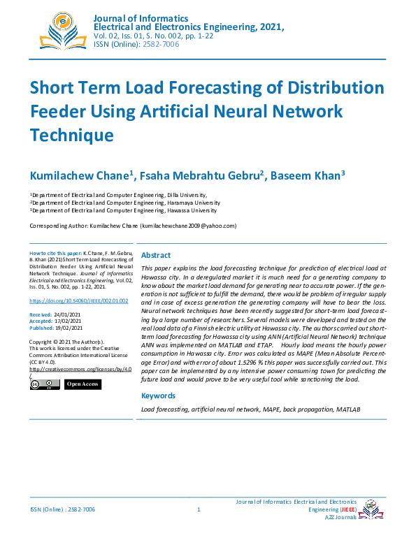 (PDF) Short Term Load Forecasting of Distribution Feeder Using ...