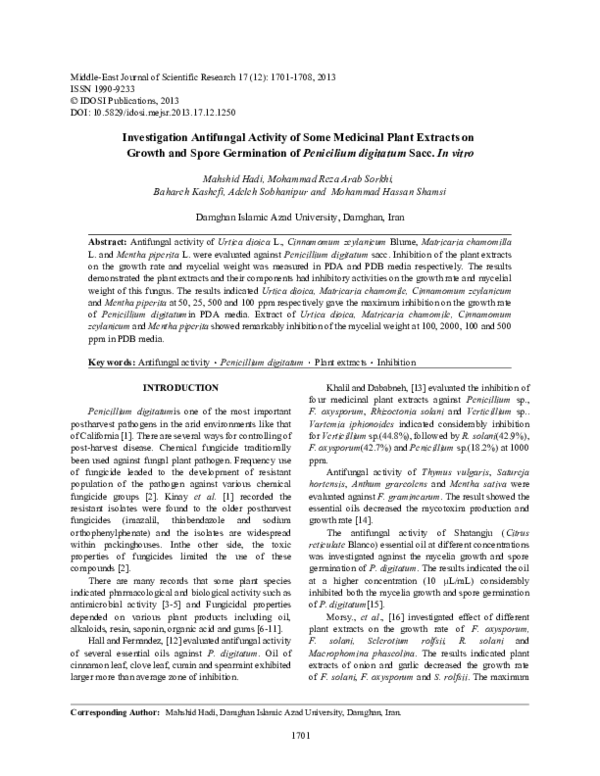 (PDF) Investigation Antifungal Activity of Some Medicinal Plant ...