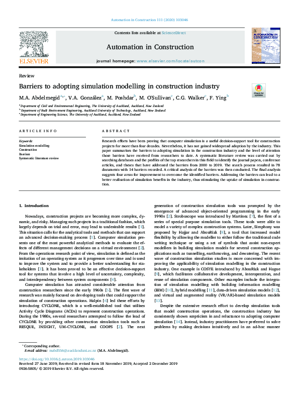 (PDF) Barriers to adopting simulation modelling in construction industry