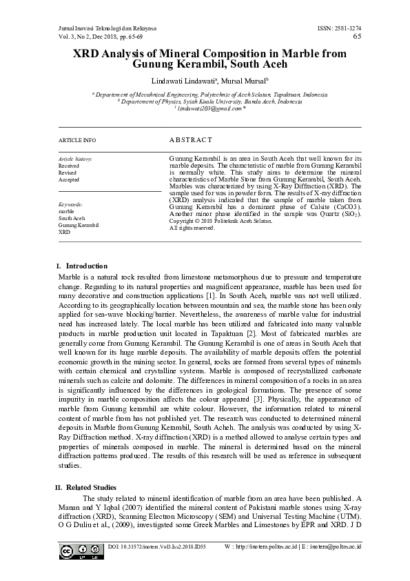 (PDF) XRD Analysis of Mineral Composition in Marble from Gunung ...