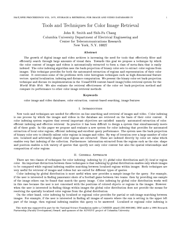 (PDF) Tools and techniques for color image retrieval
