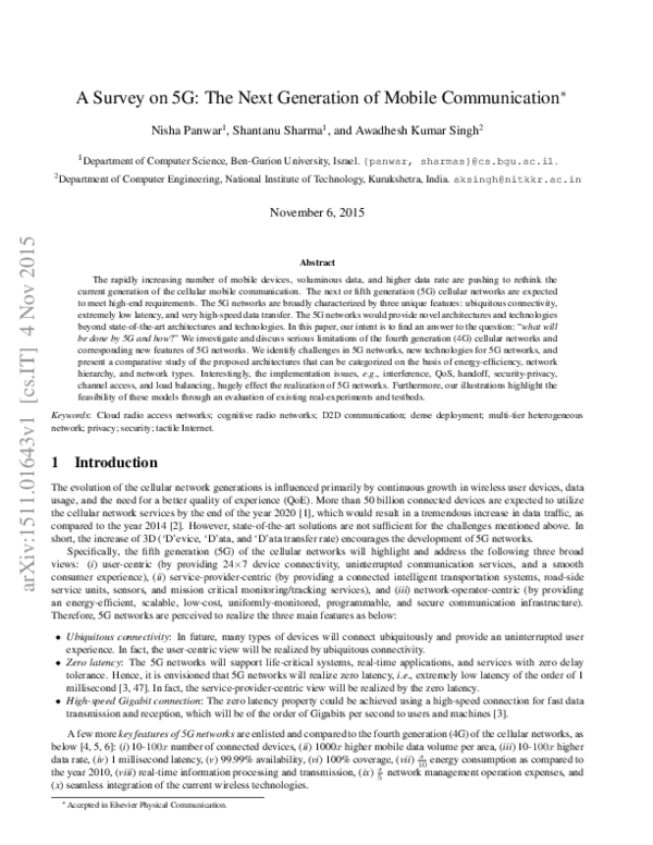 (PDF) A survey on 5G: The next generation of mobile communication