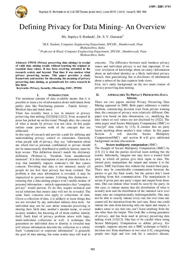 (PDF) Defining Privacy for Data Mining- An Overview