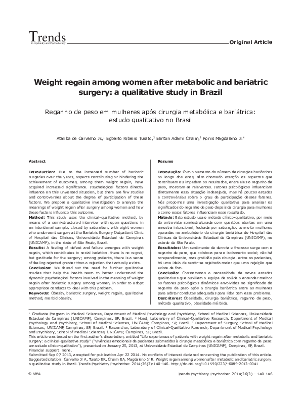 (PDF) Weight regain among women after metabolic and bariatric surgery ...