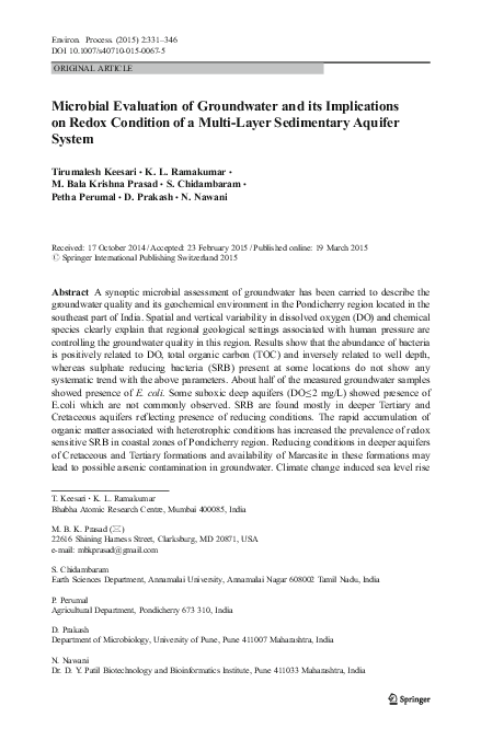 (PDF) Microbial Evaluation of Groundwater and its Implications on Redox ...
