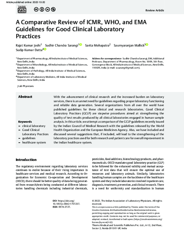 (PDF) A Comparative Review of ICMR, WHO, and EMA Guidelines for Good ...