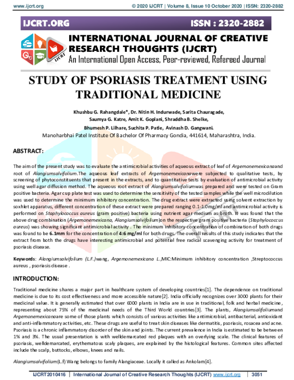 (PDF) Study of Psoriasis Treatment Using Traditional Medicine