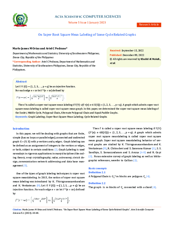 (PDF) On Super Root Square Mean Labeling of Some Cycle Related Graphs