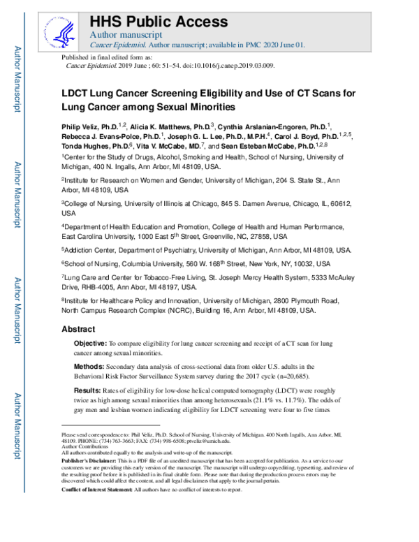 (PDF) LDCT lung cancer screening eligibility and use of CT scans for ...
