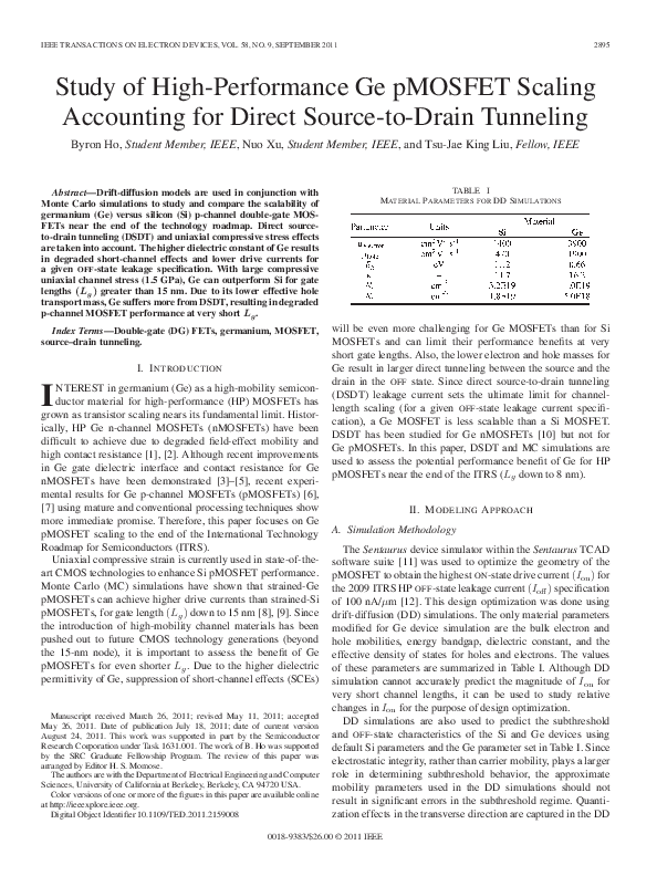 (PDF) Study of High-Performance Ge pMOSFET Scaling Accounting for ...