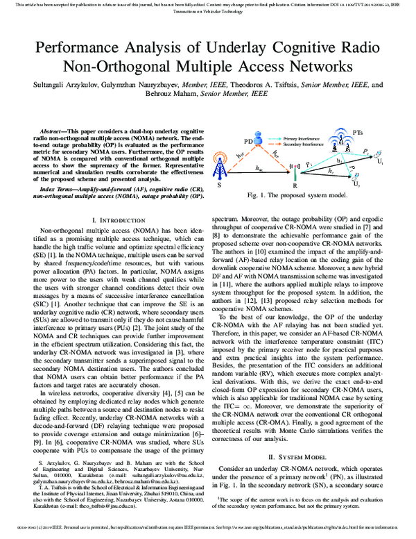 (PDF) Performance Analysis of Underlay Cognitive Radio Nonorthogonal ...