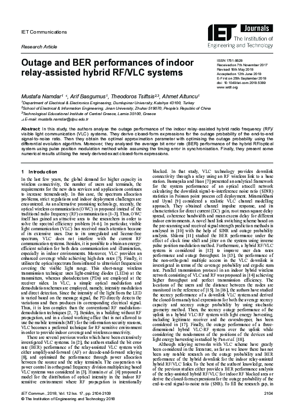 (PDF) Outage and BER performances of indoor relay‐assisted hybrid RF ...
