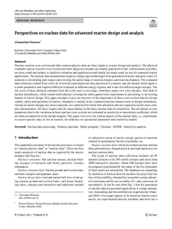 (PDF) Perspectives on nuclear data for advanced reactor design and analysis