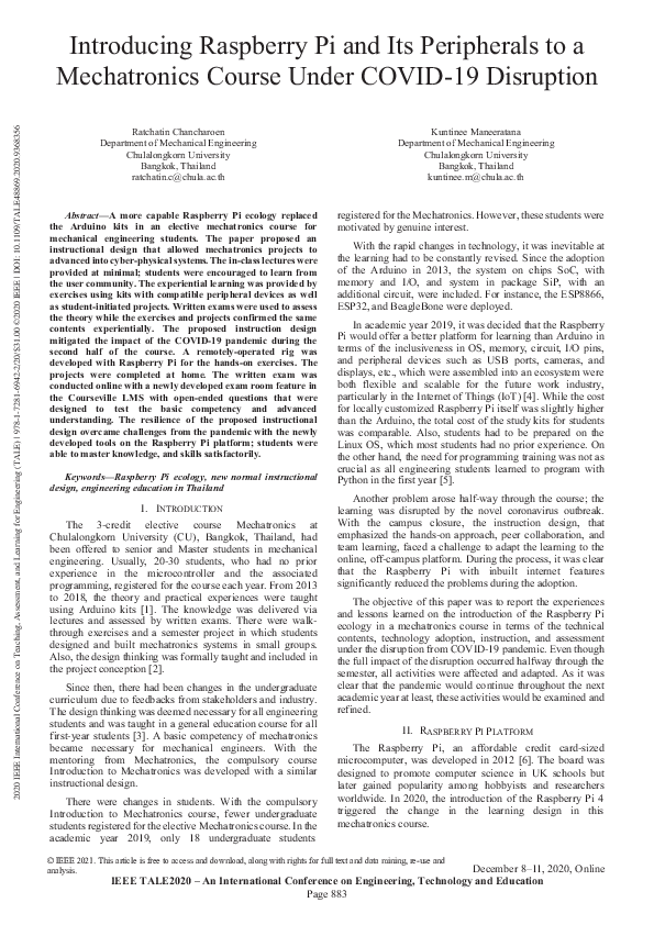 (PDF) Introducing Raspberry Pi and Its Peripherals to a Mechatronics ...