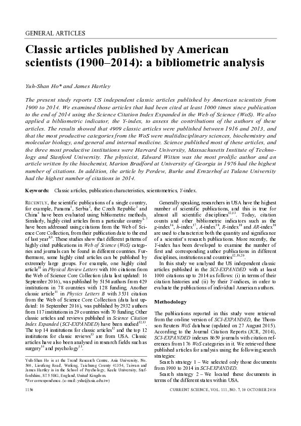 (PDF) Classic Articles Published by American Scientists (1900-2014): A ...