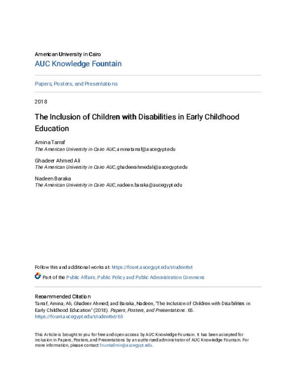 (PDF) The Inclusion of Children with Disabilities in Early Childhood ...