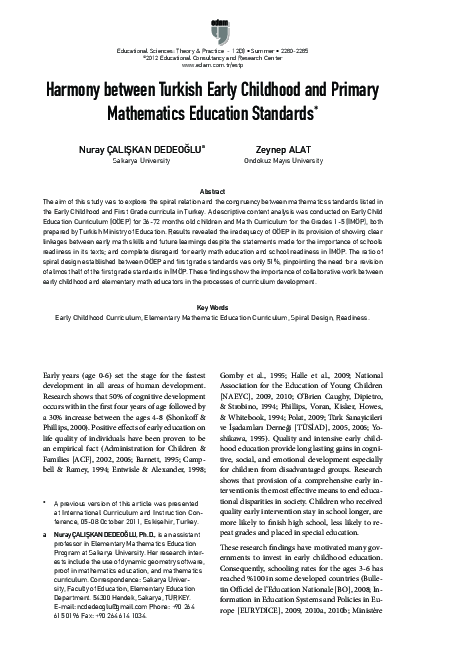 (PDF) Harmony between Turkish Early Childhood and Primary Mathematics ...