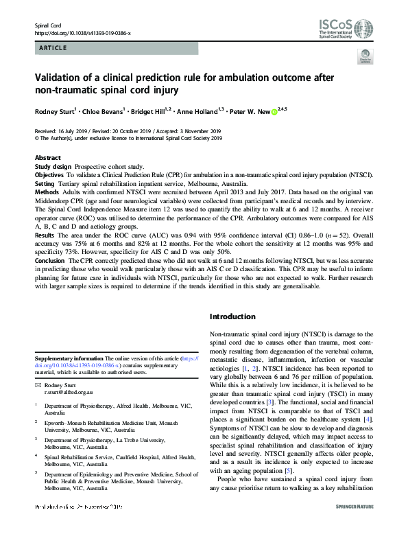 (PDF) Validation of a clinical prediction rule for ambulation outcome ...