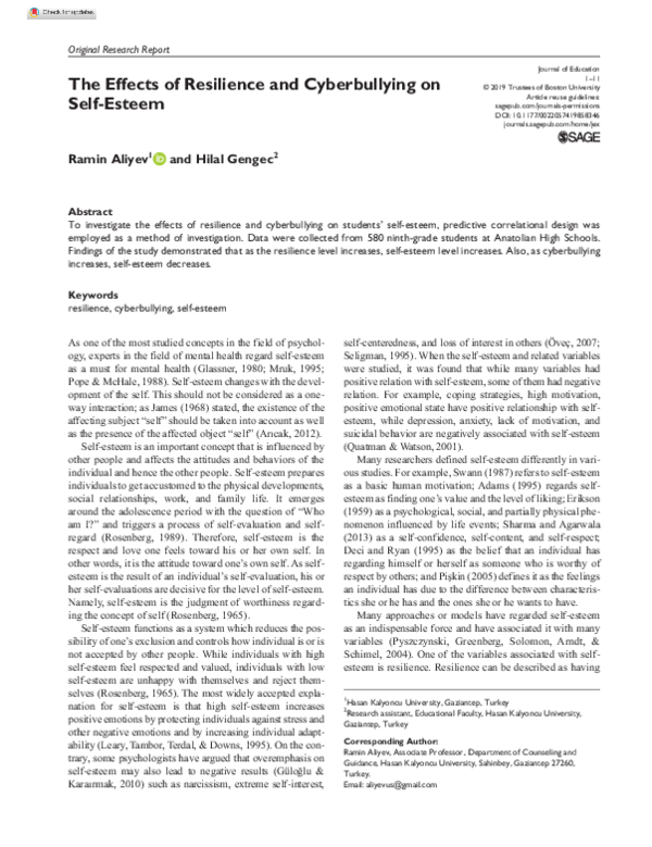 (PDF) The Effects of Resilience and Cyberbullying on Self-Esteem