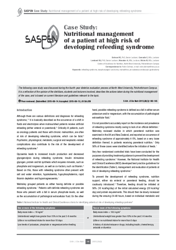 (PDF) Case Study: Nutritional management of a patient at high risk of ...