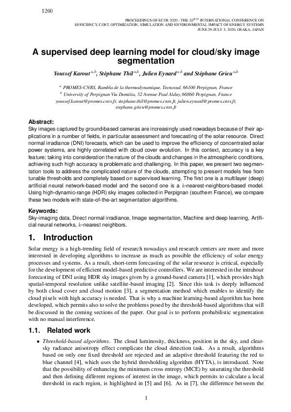 (PDF) A supervised deep learning model for cloud/sky image segmentation