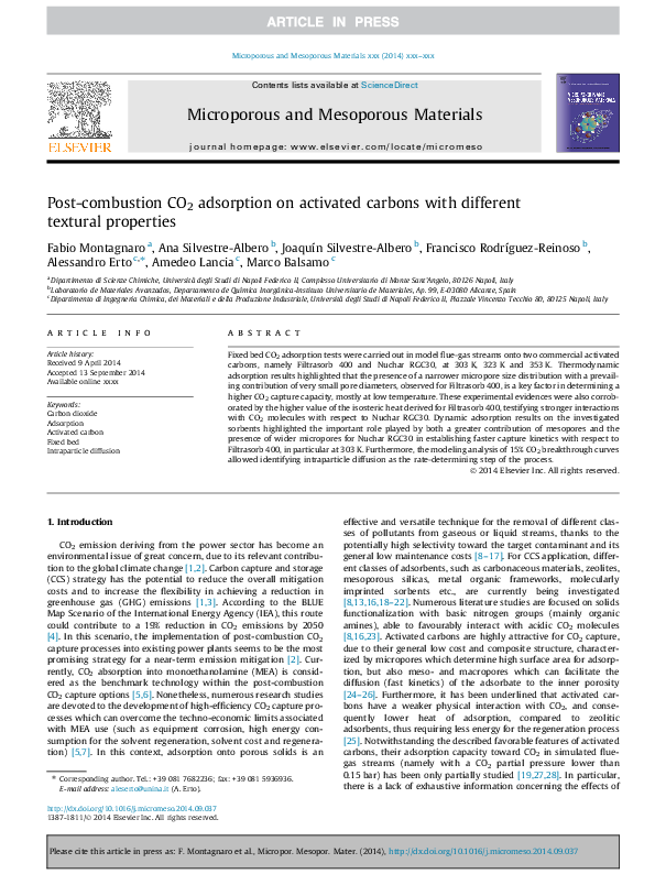(PDF) Post-combustion CO2 adsorption on activated carbons with ...