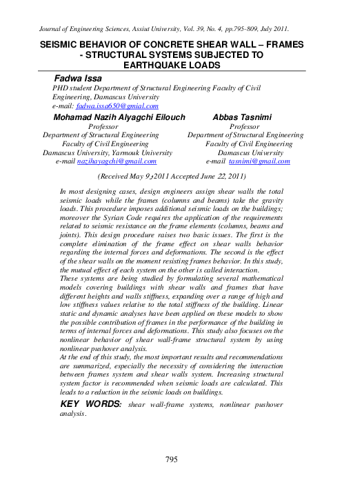 (PDF) Seismic Behavior of Concrete Shear Wall – Frames - Structural ...