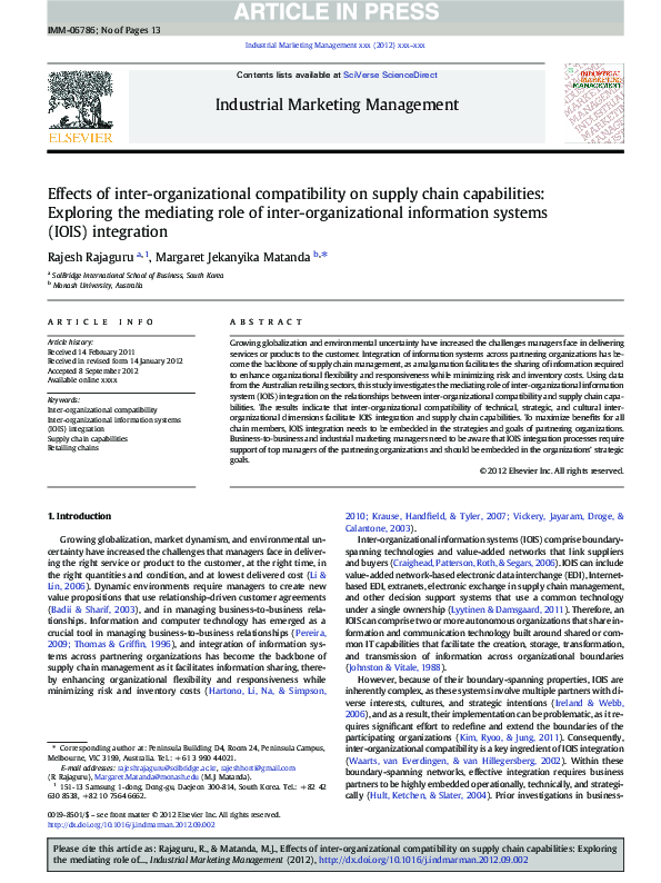 (PDF) Effects of inter-organizational compatibility on supply chain ...
