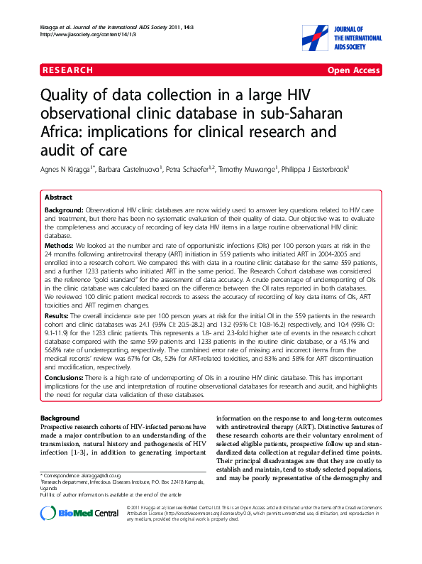 (PDF) Quality of data collection in a large HIV observational clinic ...