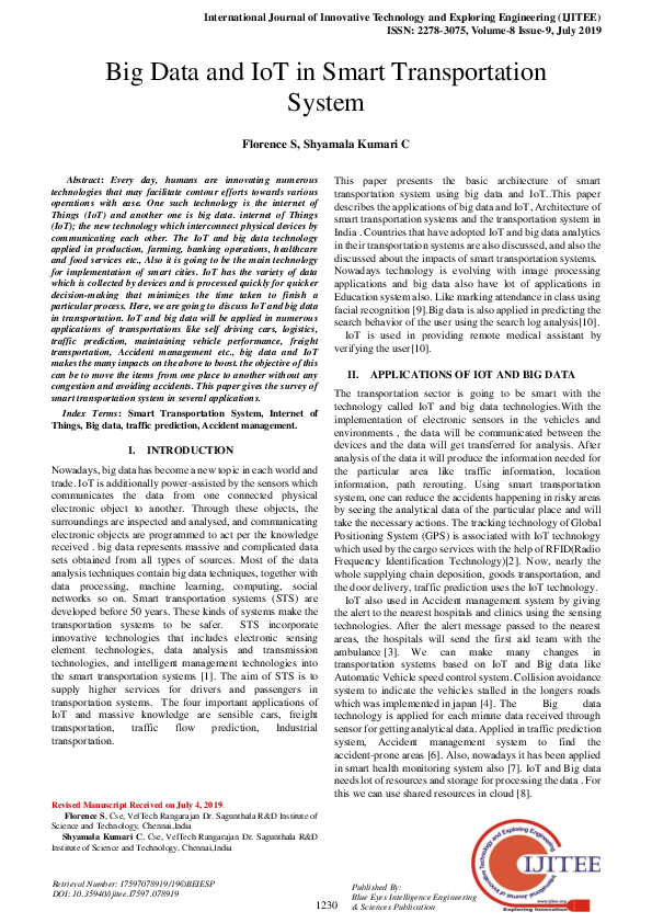 (PDF) Big Data and IoT in Smart Transportation System