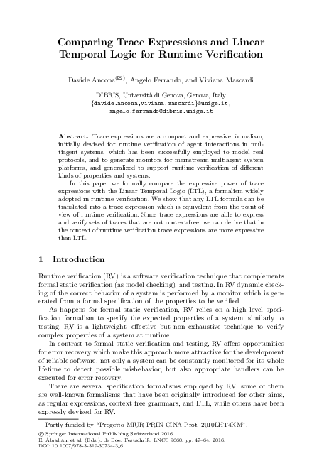 (PDF) Comparing Trace Expressions and Linear Temporal Logic for Runtime ...