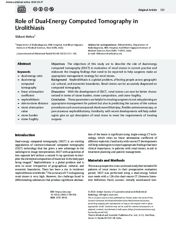 (PDF) Role of Dual-Energy Computed Tomography in Urolithiasis