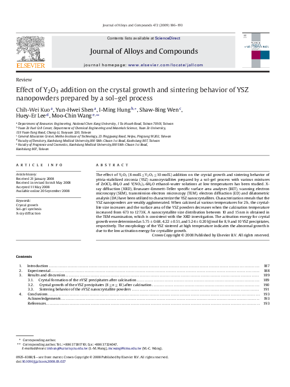 (PDF) Effect of Y2O3 addition on the crystal growth and sintering ...