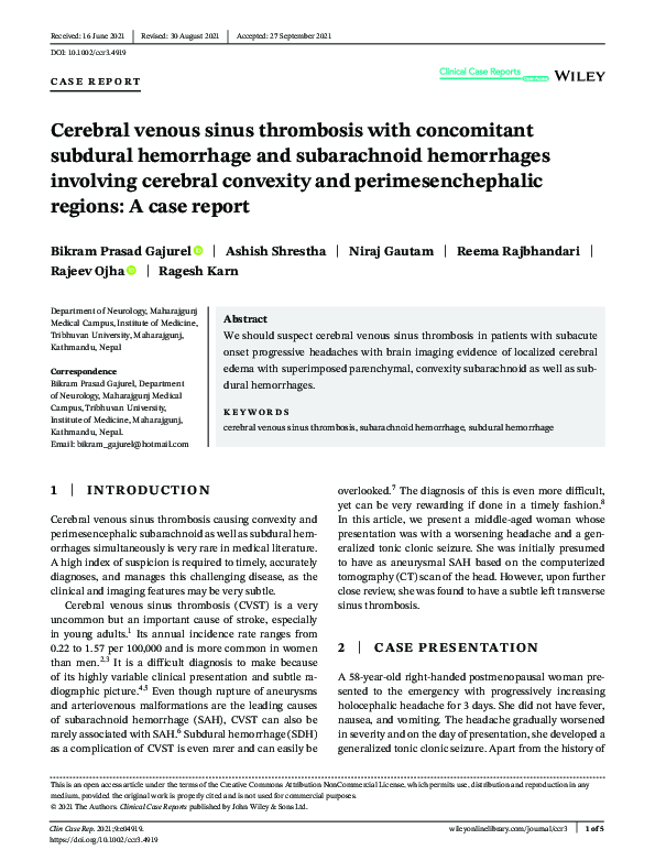 (PDF) Cerebral venous sinus thrombosis with concomitant subdural ...