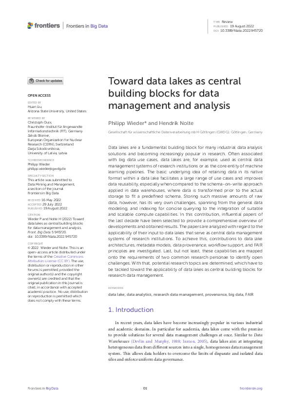 (PDF) Toward data lakes as central building blocks for data management ...