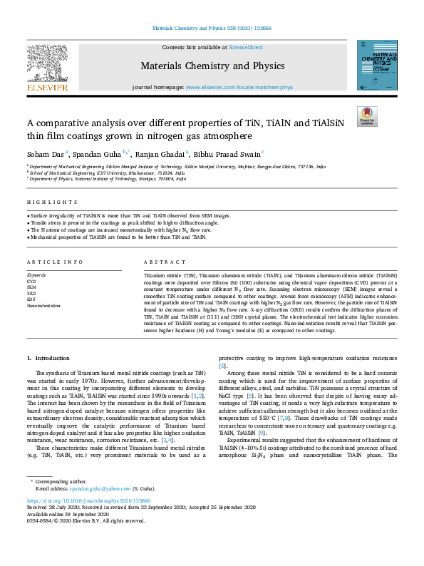 (PDF) A comparative analysis over different properties of TiN, TiAlN ...