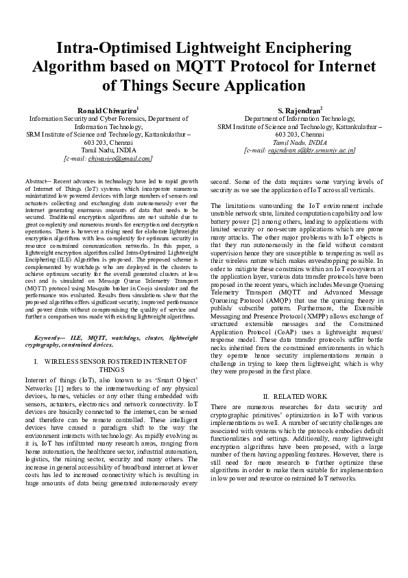 (PDF) Intra-Optimised Lightweight Enciphering Algorithm based on MQTT ...
