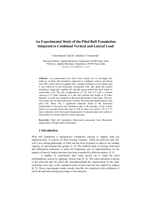 (PDF) An Experimental Study of the Piled Raft Foundation Subjected to ...