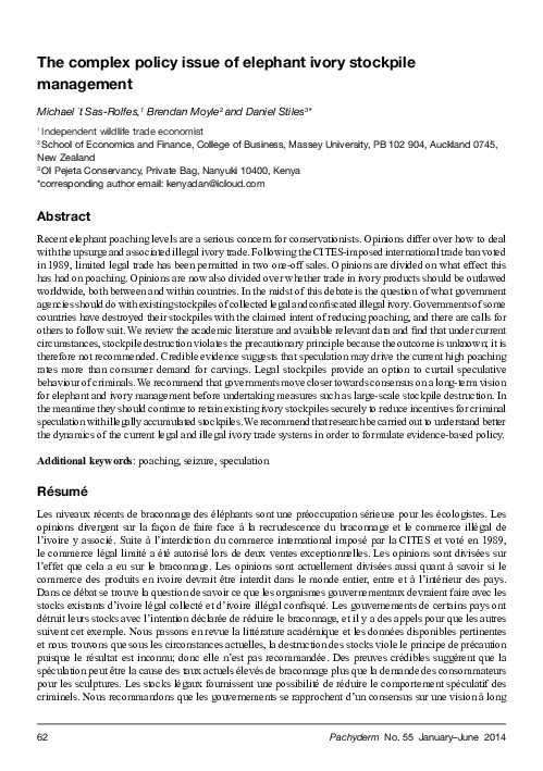 (PDF) The complex policy issue of elephant ivory stockpile management