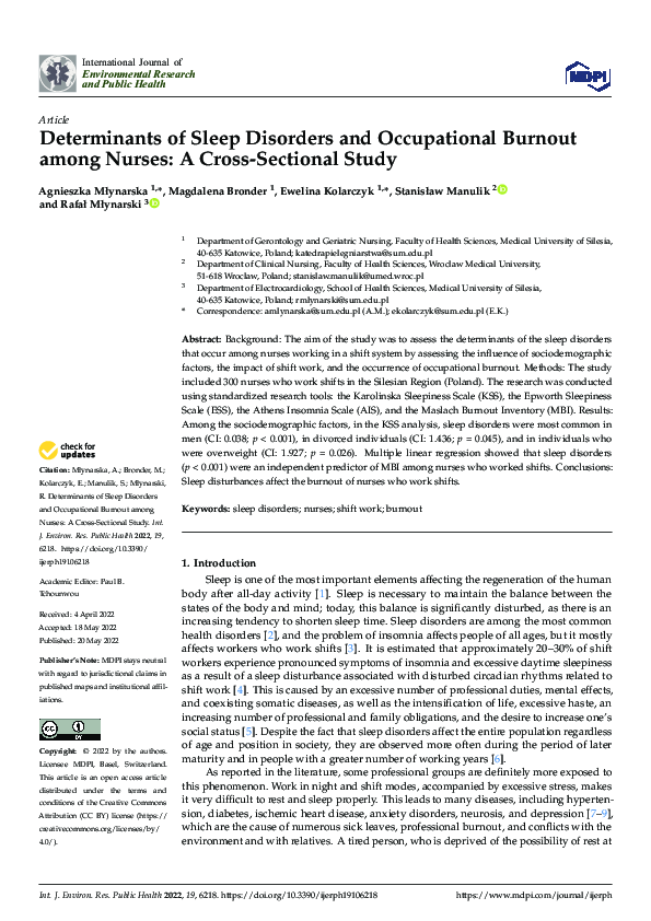 (PDF) Determinants of Sleep Disorders and Occupational Burnout among ...