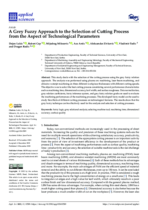 (PDF) A Grey Fuzzy Approach to the Selection of Cutting Process from ...
