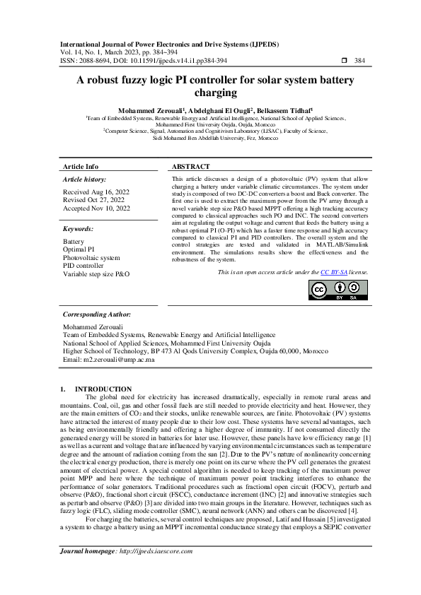 (PDF) A robust fuzzy logic PI controller for solar system battery charging