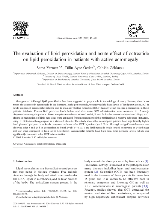 (PDF) The evaluation of lipid peroxidation and acute effect of ...