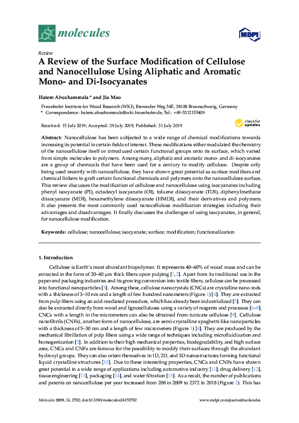 (PDF) A Review of the Surface Modification of Cellulose and ...