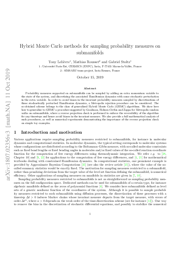 (PDF) Hybrid Monte Carlo methods for sampling probability measures on ...
