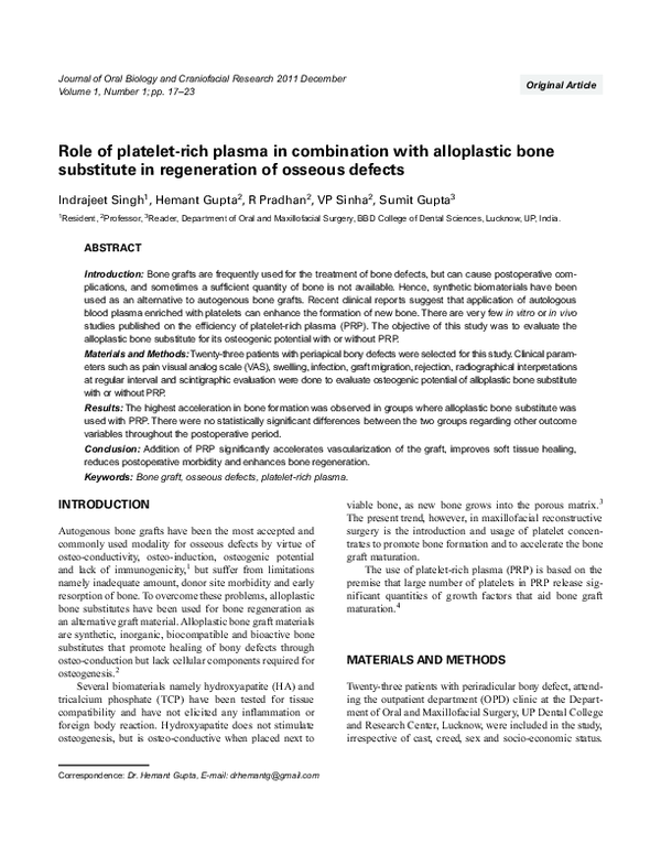 (PDF) Role of platelet-rich plasma in combination with alloplastic bone ...