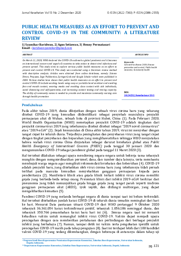 (PDF) Public Health Measures as an Effort to Prevent and Control COVID