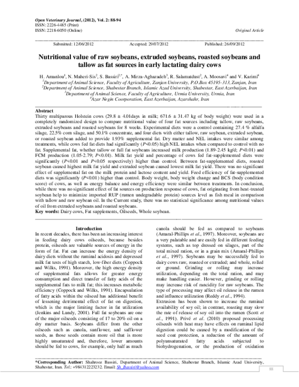 (PDF) Nutritional value of raw soybeans, extruded soybeans, roasted