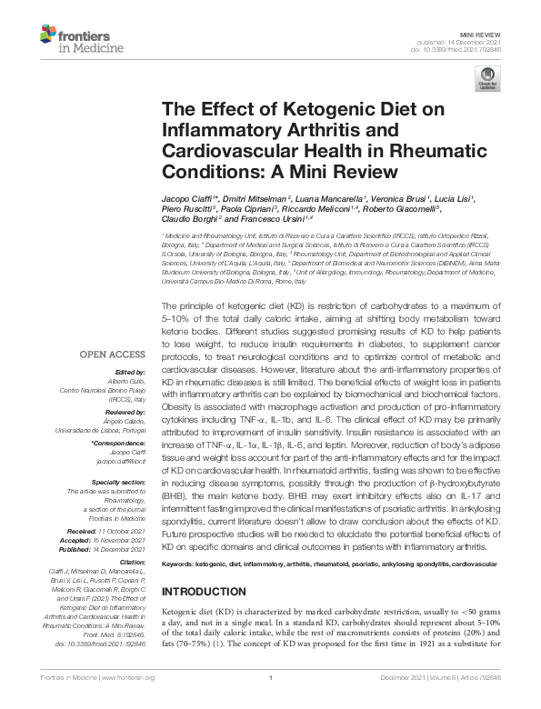 (PDF) The Effect of Ketogenic Diet on Inflammatory Arthritis and ...