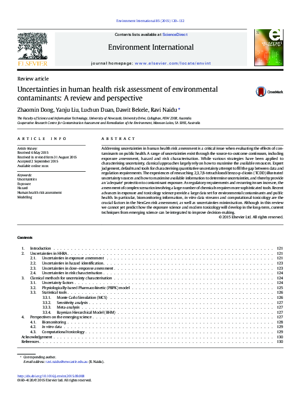 (PDF) Uncertainties in human health risk assessment of environmental ...